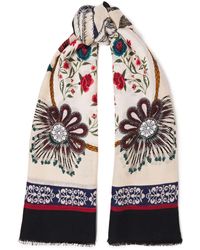 Sandro Frayed Printed Wool-gauze Scarf Multicolour