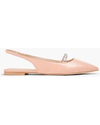 Stuart Weitzman - Faux Pearl-Embellished Leather Slingback Point-Toe Flats - Lyst