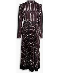 3.1 Phillip Lim - Belted Pleated Printed Satin-Twill And Chiffon Midi Dress - Lyst