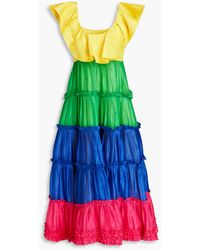LEO LIN - Tiered Color-block Linen And Silk-blend Midi Dress - Lyst