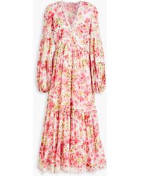 byTiMo - Broderie Anglaise-trimmed Floral-print Cotton-gauze Midi Dress - Lyst