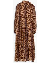 Zimmermann - Pussy-Bow Pleated Leopard-Print Crepe De Chine Midi Dress - Lyst