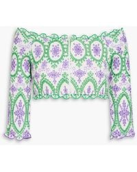 Charo Ruiz - Marga Off-the-shoulder Cropped Broderie Anglaise Cotton-blend Top - Lyst