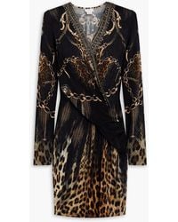 CAMILLA - Crystal-Embellished Printed Stretch-Jersey Mini Dress - Lyst