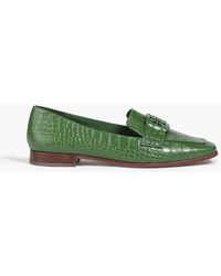 Tory Burch Georgia Embellished Croc-effect Leather Loafers - Green