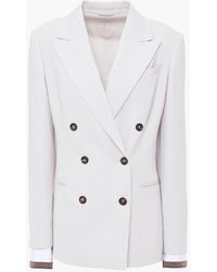 Brunello Cucinelli - Double-breasted Wool-blend Twill And Stretch-cotton Poplin Blazer - Lyst