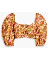 Zimmermann - Cropped oberteil aus baumwollgaze mit floralem print und cut-outs - Lyst