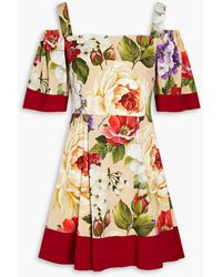 Dolce & Gabbana - Cold-shoulder Floral-print Silk-blend Mini Dress - Lyst