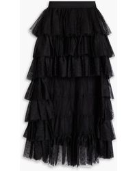 RED Valentino - Tiered Ruffled Point D'esprit And Tulle Midi Skirt - Lyst