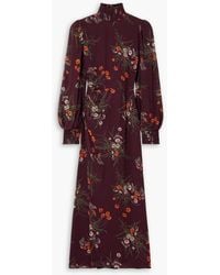 Reformation - Aude Floral-print Smocked Georgette Turtleneck Midi Dress - Lyst