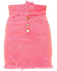 Amiri Distressed Denim Mini Skirt - Pink