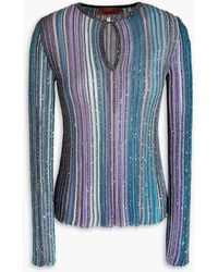 Missoni - Sequin-Embellished Striped Ribbed-Knit Sweater - Lyst