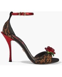 Dolce & Gabbana - Keira Floral-Appliquéd Embellished Leopard-Jacquard Sandals - Lyst