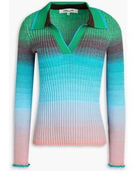 Diane von Furstenberg - Desreen Metallic Dégradé Ribbed Cotton-blend Polo Sweater - Lyst