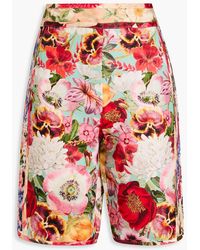 Zimmermann - Floral-print Silk And Linen-blend Satin Shorts - Lyst