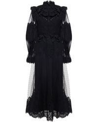 Zimmermann Espionage Ruffled Corded Lace And Flocked Tulle Midi Dress - Black
