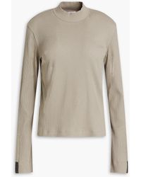 Brunello Cucinelli - Bead-embellished Cutout Ribbed Cotton-jersey Turtleneck Top - Lyst