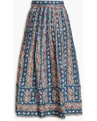 See By Chloé - Pleated Floral-print Linen Midi Skirt - Lyst