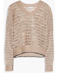 Brunello Cucinelli - Embellished Open-knit Linen And Silk-blend Sweater - Lyst