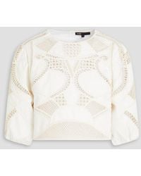 Maje - Cropped Macramé-Paneled Cotton-Gabardine Top - Lyst