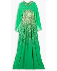 Jenny Packham - Suri Cape-effect Embellished Silk-chiffon Gown - Lyst