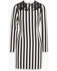 Valentino Garavani - Lace-trimmed Striped Wool And Silk-blend Crepe Mini Dress - Lyst