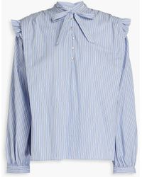 Maje - Pussy-bow Striped Cotton-blend Blouse - Lyst