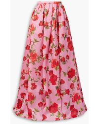 Carolina Herrera - Pleated Floral-print Silk-organza Maxi Skirt - Lyst