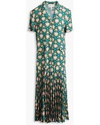 Saloni - Sonia Pleated Printed Satin-jacquard Midi Shirt Dress - Lyst