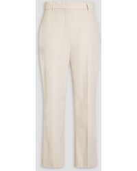 Brunello Cucinelli - Cropped Bead-embellished Wool And Cotton-blend Tapered Pants - Lyst