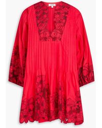 Sandro - Pintucked Embroidered Cotton-Blend Poplin Mini Dress - Lyst