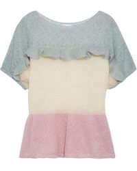 RED Valentino - Ruffle-trimmed Color-block Mohair-blend Peplum Top - Lyst