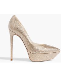 Rene Caovilla - Crystal-embellished Satin Platform Pumps - Lyst