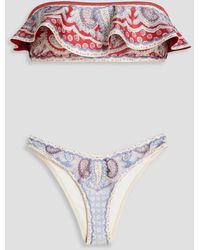 Zimmermann - Ruffled Paisley-print Bandeau Bikini - Lyst