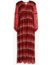Joie - Gathered Ruffle-trimmed Printed Silk-crepon Midi Dress - Lyst