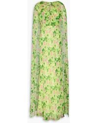Saloni - Claudia Cape-effect Floral-print Silk-chiffon Gown - Lyst