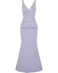 Rachel Gilbert Sequined Organza And Cady Peplum Gown Lilac - Purple