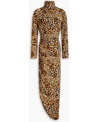 Norma Kamali - Ruched Leopard-print Stretch-jersey Maxi Dress - Lyst