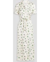 HVN - Maria Floral-print Silk-satin Midi Shirt Dress - Lyst