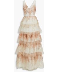 Marchesa - Tiered Glittered Tulle Gown - Lyst