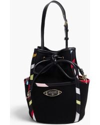 PUCCI - Printed Leather-Trimmed Cotton Bucket Bag - Lyst
