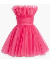 Monique Lhuillier - Strapless Gathered Tulle Mini Dress - Lyst