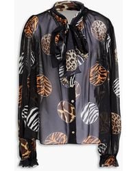 Dolce & Gabbana - Pussy-bow Printed Silk-blend Chiffon Shirt - Lyst