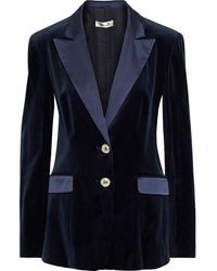 Diane von Furstenberg Petra Satin-trimmed Cotton-blend Velvet Blazer - Blue