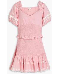 LoveShackFancy - Jarrah Shirred Swiss-dot Cotton Mini Dress - Lyst