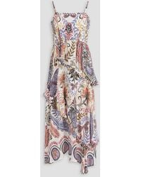 FARM Rio - Tiered Floral-print Crepe De Chine Midi Dress - Lyst
