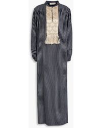 Tory Burch - Pompom-embellished Striped Cotton Macramé Kaftan - Lyst