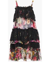 Dolce & Gabbana - Tiered Floral-print Silk-blend Voile And Lace Dress - Lyst