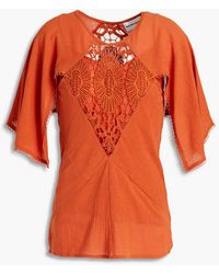 Antik Batik - Sola Crocheted Lace-paneled Cotton-gauze Top - Lyst