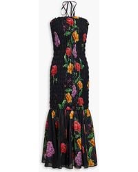 Charo Ruiz - Cala neckholder-midikleid aus voile aus einer baumwollmischung mit floralem print und raffung - Lyst